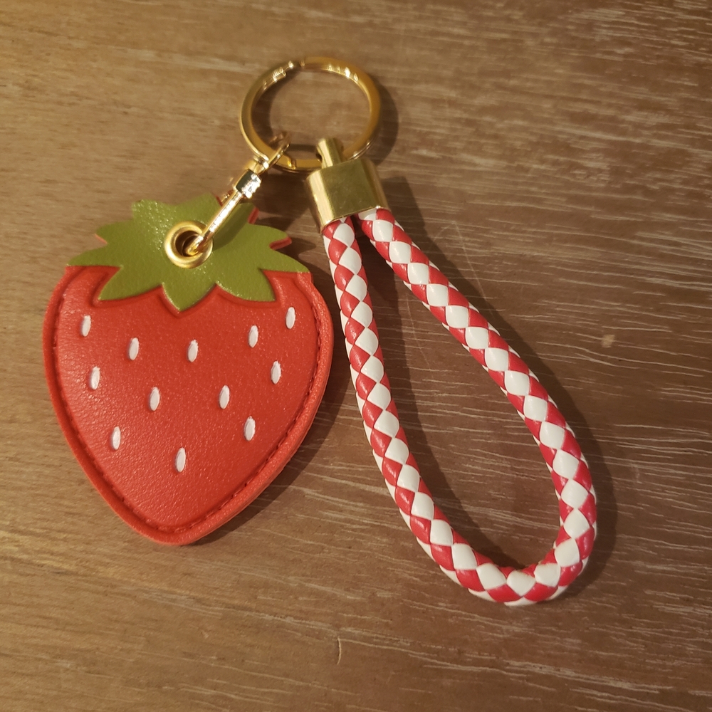 NEW! Strawberry Air Tag Holder Key Chain Purse Charm with Braided Strap